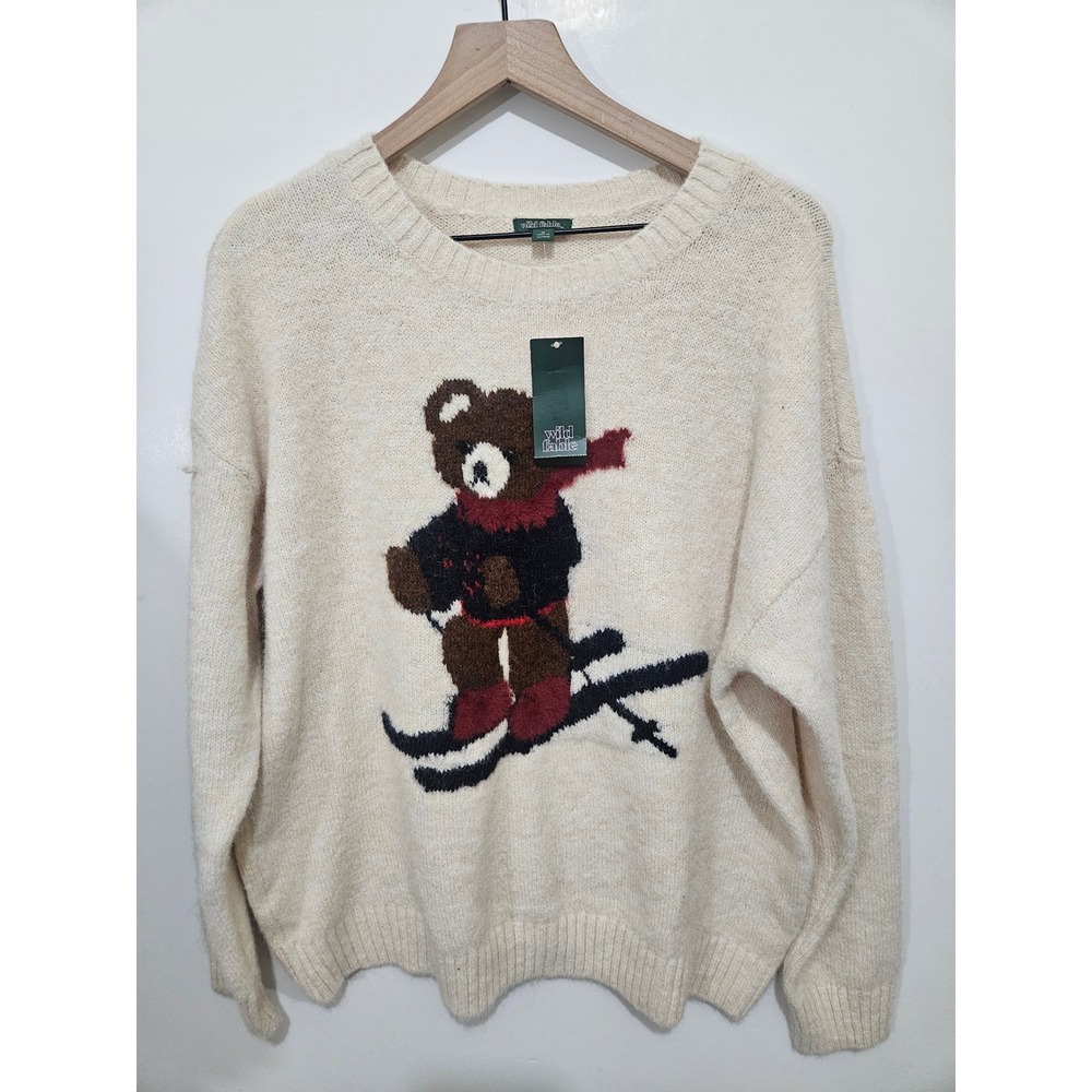Wild‎ Fable Skiing Bear Sweater Off-White Crewneck Pullover NWT 2ML3W8